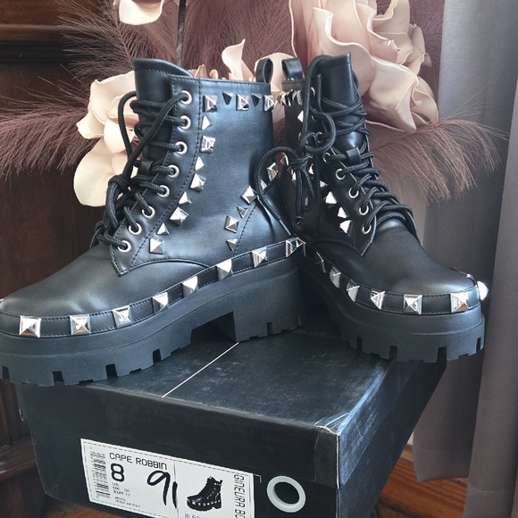 Cape Robbin Shoes - Cape Robbin Black Studded Combat Boots Sz 8